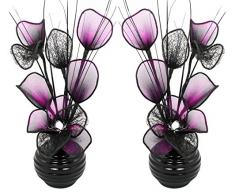 Coppia di fiori artificiali viola e nero in vaso nero, decorazioni da tavolo, accessori per la casa, regali, ornamenti, Vetro, Black/Purple in Black Vase, 11.5 x 11 x 32 cm