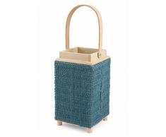 Villa dEste Home Tivoli Idee Lanterna con Maglia, Vetro + Legno, Blu, 15.5x15.5x26.5 cm