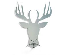 Appendiabiti da parete cervo colore acciaio lucido 31 x 10 x 40 cm, dal design moderno, Made in Italy
