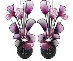 Flourish Creative Florals Coppia di Fiori Artificiali Viola e Nero in Vaso Nero, Decorazioni da Tavolo, Accessori per la casa, Regali, Ornamenti, Vetro, Purple/Black in Black Vase, 11.5 x 11 x 32 cm