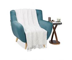 Relaxdays 10021180 Coperta Plaid 100% Cotone, Motivo a Quadri, Bianco e Grigio, L x P: 130 x 170 cm ca.