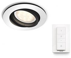 Philips Lighting Hue White Ambiance Milliskin Faretto da Incasso con Telecomando Dimmer Switch, Lampadina LED Inclusa GU10, 5.5 W Equivalenti a 25 W, Rotondo, Alluminio