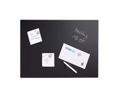 Relaxdays 10022749_799 Lavagna Magnetica in Vetro, Scrivibile, Bacheca da Parete, 100x60 cm, 3 Calamite, Pennarello, Nera