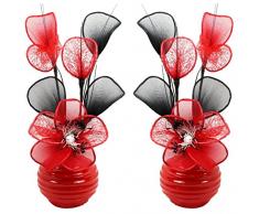 Flourish Creative Florals Abbinato paio di rosso fiori artificiali in vaso rosso, decorazioni per la tavola, accessori per la casa, regali, ornamenti, altezza 32 cm