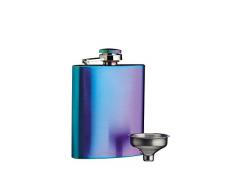 Kitchen Craft BarCraft Mini fiaschetta Iridescente in Acciaio Inox con Imbuto decantante, 100 ml, Finitura Arcobaleno Perlato, Inossidabile, Multicolore, 2 x 7 x 9.8000000000000007 cm