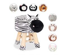 Relaxdays - Sgabello a Forma di Zebra, per Bambini, con Rivestimento Rimovibile, Gambe in Legno, Imbottito, Nero e Bianco