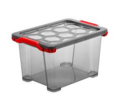 Rotho Evo Total Protection - Scatola portaoggetti con coperchio, vari colori e misure, plastica (PP)., antracite/rosso, 15 litri