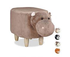 Relaxdays Panchetta a Forma di Ippopotamo per Bimbi, Sgabello Decorativo per Cameretta Bambini, Legno e Stoffa, HxLxP: ca. 35 x 32 x 40 cm