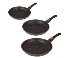 Kamberg - 0008019 - Set di 3 Padelle 20 / 24 / 28 cm - Manico Rimovibile - Ghisa di Alluminio - Rivestimento Antiaderente di Alta Performance Pietra - Tutti Fornelli y induzione - Senza PFOA