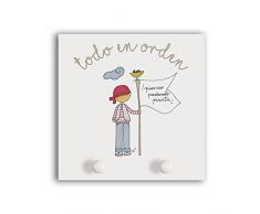 CUADRIMAN Palo Palito Appendiabiti Bambino Pirata, Legno, Multicolore, 35Â x 35Â cm