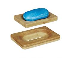Relaxdays Porta Saponetta Set 2 Pezzi, con Scolo, Antiscivolo, Resistente allâumiditÃ , Portasapone per Il Bagno, bambÃ¹, Marrone Chiaro, 1,5 x 12 x 8 cm