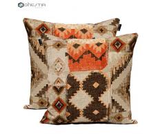 DHestia Pack x 2 federe per Cuscini Decorazione Divano e Letto 45 x 45 cm Design (Etnic 156), Multicolore, 45 x 45 cm