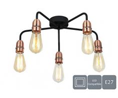 HARPER LIVING 5XE27/ES - Plafoniera semi-incasso con finitura in rame, adatta per LED, ideale per soggiorno, camera da letto, cucina, corridoio, hotel, B & B, metallo