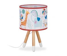 relaxdays Lampada da Tavolo per Bambini, Paralume Decorato con Animali, Tre Gambe HxLxP: 40 x 25 x 25 cm ca, Colorata
