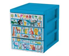 IRIS Ohyama, Scaffale Design Ufficio 3 cassetti - Stile Chest - CFS-A5, plastica, Alfabeto Tema, 6 L, 19,1 x 25,8 x 22 cm