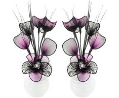 Coppia di fiori artificiali viola e nero in vaso nero, decorazioni da tavolo, accessori per la casa, regali, ornamenti, Vetro, Black/Purple in White Vase, 11.5 x 11 x 32 cm