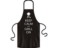 RAHMENLOS Grembiule da Barbecue Keep Calm And Grill On Nero, 100% Cotone, Taglia Unica per Adulti.