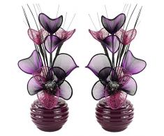 Flourish Creative Florals Coppia di fiori artificiali viola e nero in vaso nero, decorazioni da tavolo, accessori per la casa, regali, ornamenti, Vetro, Purple/Black in Violet Vase, 11.5 x 11 x 32 cm