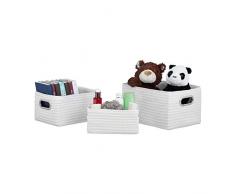 Relaxdays10022537_49 Set 3 Cestini Portatutto Effetto Cesta robuste Scatole Portaoggetti da Bagno e Scaffale 31 L in Plastica Bianco