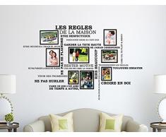 Wallflexi Wall Stickers Regole della casa preventivo Francese con Cornice portafoto Birdcage murale Decalcomanie Home Decorazione Soggiorno cameretta Ristorante Hotel Cafe Décor, Multicolore