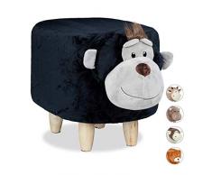 Relaxdays Affe - Sgabello per Bambini, in Legno Imbottito, con Rivestimento Protettivo, Motivo Animali, Colore: Nero 35 x 32 x 40 cm