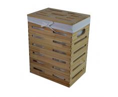 dvier Cesto portabiancheria in Vero Legno massello di Pino Beige con Rivestimento Maniglia 40 l, BxTxH 35x25x46cm