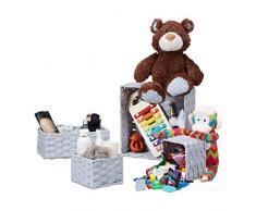 Relaxdays Cestini Portaoggetti, Intrecciati, Impilabili, Universali, per Il Bagno, in Plastica e bambù, Varie Misure, Grigio, Set da 4