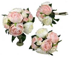GMMH Peony Vita 32 cm Rosa Chiaro Seta Artificiale 9 Teste Mazzo di Fiori (Bianco)