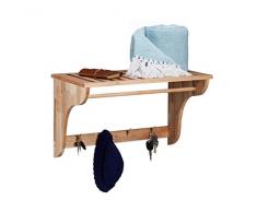 Relaxdays 10021323 Mensola a Muro, Legno Noce, 4 Ganci, per Bagno, Cucina, Corridoio, HxLxP, Brown, 30 x 60 x 35 cm
