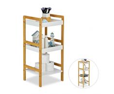 Relaxdays Mobiletto Bagno, Scaffale da Cucina, Aperto e Autoportante, con Mensole, LxP: 36 x 33 cm, Bianco, bambù