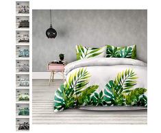AmeliaHome Averi Bianco Verde 2 Pezzi Biancheria da Letto, Cotone, Makia, 140 X 200 + 70 X 90