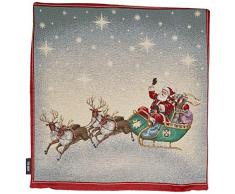 Home OlÃ© Cuscino con Motivo Slitta e Babbo Natale, Poliestere, Multicolore, 45Â x 45Â x 2Â cm