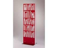 Libreria in metacrilato colore rosso 58 x 12 x 183 cm, scaffale per libri da appoggio dal design moderno e particolare, libreria per casa e ufficio con struttura in metacrilato, Made in Italy