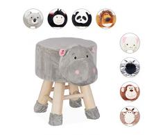 Relaxdays - Sgabello per Bambini a Forma di Ippopotamo, sfoderabile, Gambe in Legno, Imbottito, Colore: Grigio