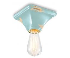 Ferroluce RetrÃ² Plafoniera Vintage a Base Quadrata E27, 77 W, Azzurro Lucido, 9x15x15 cm