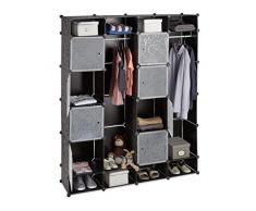 Relaxdays 10021976_46 Armadio Guardaroba Componibile, 20 Scomparti, Sistema a Incastro, Plastica, 180x146,3 cm, Nero