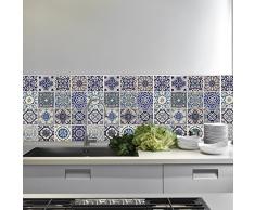 wallflexi Adesivi da Parete spagnolo Blu Piastrelle da parete Decorazioni rimovibile autoadesivo Adesivi Decorazione per la casa, multicolore, confezione da 4