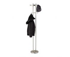 Relaxdays Attaccapanni a Stelo, Acciaio Cromato Opaco, Base Rotonda, Appendiabiti con 8 Ganci, Corridoio, Argento, 183 x 37 x 34 cm