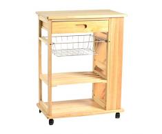 Vacchetti Giuseppe 4116200000 Carrello Cucina, 2 Piani e 1 Cestello e 1 Cassetto, Legno, Beige, 65x37.5x84 cm