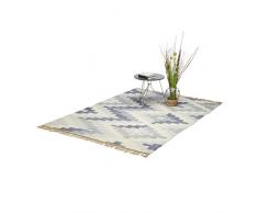 Relaxdays 10021181 Tappeto Moderno per Salotto, Lana, Tessuto a Mano, Frange, Scendiletto, Blu, 160x230 cm