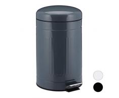 Relaxdays Cestino per i Rifiuti con Pedale, 12l, Secchio Interno con Manico, per Il Bagno in Acciaio Inox, Inossidabile, Grigio, H x B x T: ca. 44 x 25 x 31,5 cm