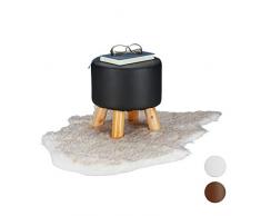 Relaxdays Sgabello in Similpelle, Imbottito, a 4 Gambe, Poggiapiedi Liscio, Rotondo, Decorativo, HxD: 30 x 31 cm, Nero
