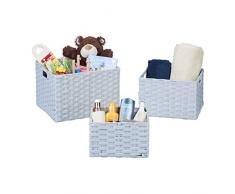 Relaxdays Set da 3 pz. Cestini Portaoggetti, Contenitori Porta Oggetti in Plastica Doccia, Bagno e Cameretta, Grigio, PP, Ferro, 25 x 36,5 x 30,5 cm