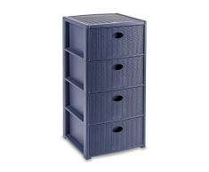 Stefanplast Cassettiera 4 Cassetti Elegance Rattanan, Plastica, Blu Navy
