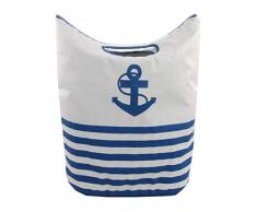 dvier Cesto portabiancheria in Poliestere, Colore, Bianco e Blu Marino, Mass: BxTxH 42x29x60cm