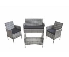Galileo Casa Paros Set Giardino Divano con Poltrona e Tavolino A Due Posti, Rattan, Grigio, 106 x 70 x 36 cm, 4 Unità