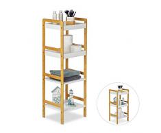 Relaxdays Mobiletto Bagno, Scaffale da Cucina, Aperto e Autoportante, con Mensole, LxP: 36 x 33 cm, Bianco, bambù