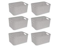 BranQ - Home essential Cestino in Rattan Design Set da 6, Plastica PP, Crema, 38 x 27,8 x 18,5 cm (L x P x A)