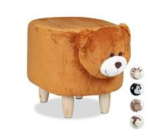 Relaxdays Panchetta a Forma di Orsetto per Bimbi, Sgabello Decorativo per Cameretta Bambini, Legno e Stoffa, Marrone
