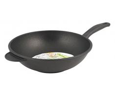 H&H Ex Chef Wok Fus Antiaderente Granchef 1Manico Bak Cm28 Pentole E Preparazione Cucina, Alluminio, Nero